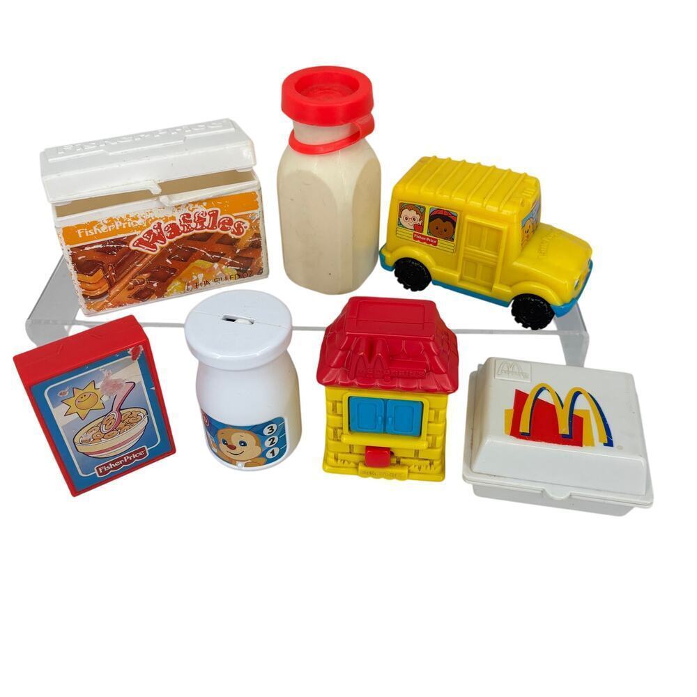 Fisher Price Lot of 7 Vintage Replacements‎ Food Waffle Box McDonalds Milk Bus